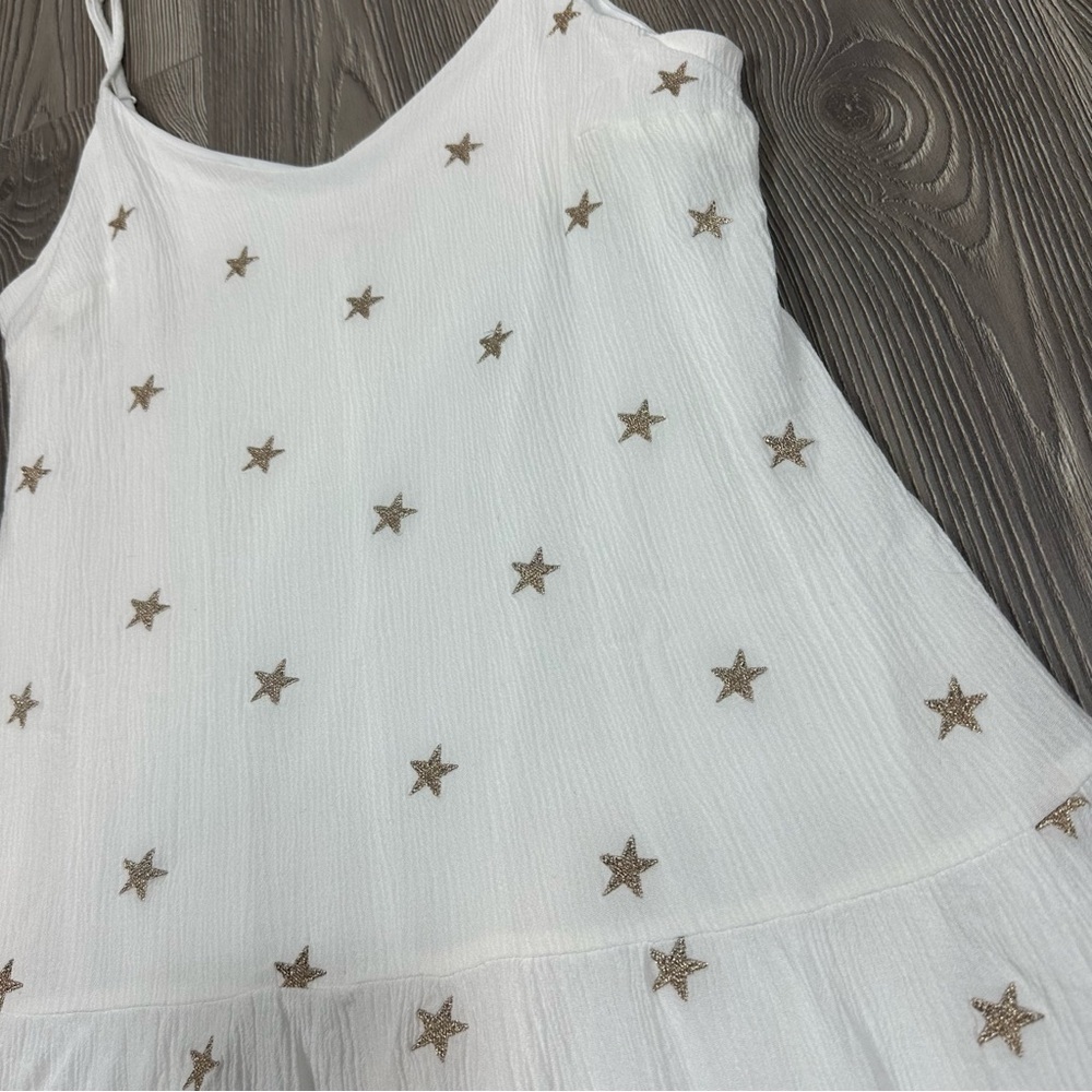 Mi Ami White Gauze Mini Dress with Gold Stars Festival, Summer, & Holiday Outfit - Picture 2 of 7